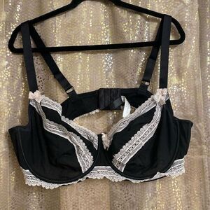 Adore Me Black White Lace Mesh Bra 46DD